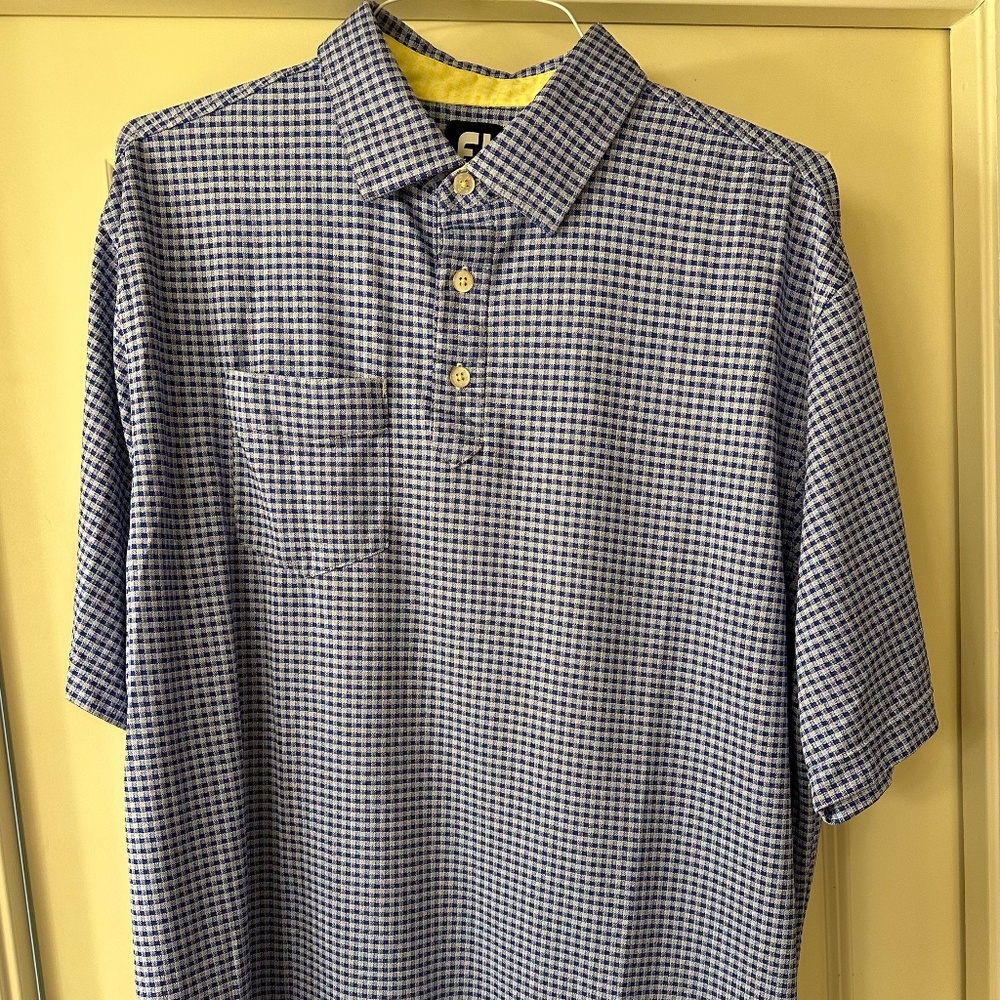 Foot Joy Men's XL Blue & White Checkered Golf Shirt